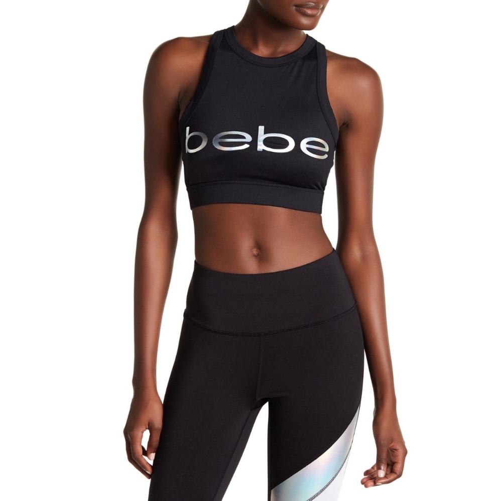''SOLD''⚘Bebe⚘🖤Metallic Logo 2pk Sports Bra - Picture 2 of 8